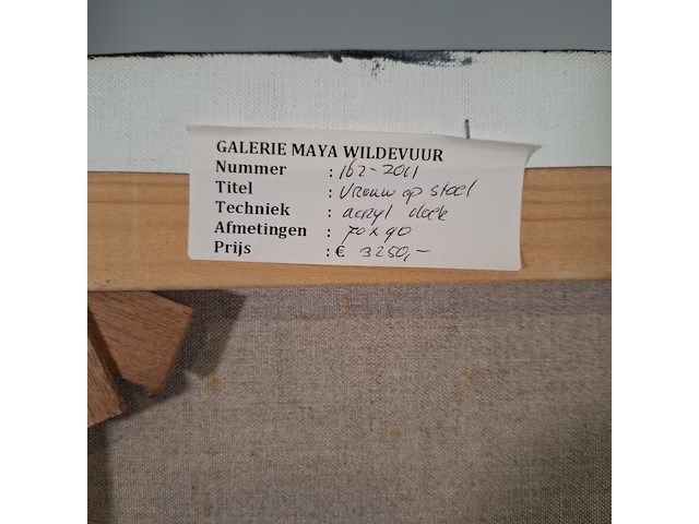 Acryl schilderij, maya wildevuur, vrouw op stoel, 1994 - afbeelding 7 van  7