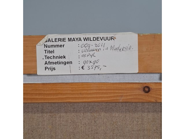 Acryl schilderij, maya wildevuur, vrouwen in kledendracht, 1990 - afbeelding 7 van  7