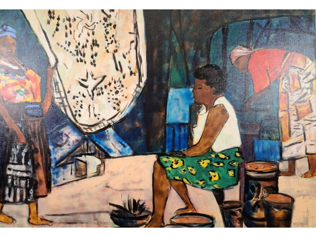 Acryl schilderij, maya wildevuur, vrouwen op de markt, 2001 - afbeelding 1 van  8