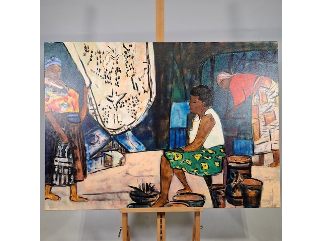 Acryl schilderij, maya wildevuur, vrouwen op de markt, 2001 - afbeelding 2 van  8