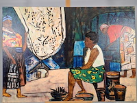 Acryl schilderij, maya wildevuur, vrouwen op de markt, 2001 - afbeelding 2 van  8
