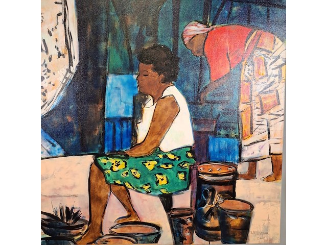 Acryl schilderij, maya wildevuur, vrouwen op de markt, 2001 - afbeelding 3 van  8