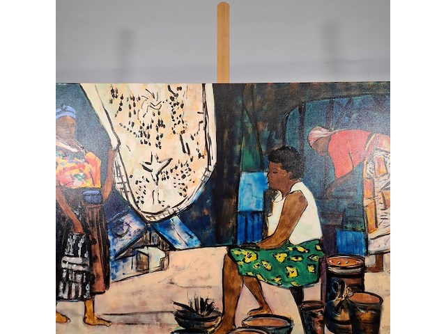 Acryl schilderij, maya wildevuur, vrouwen op de markt, 2001 - afbeelding 4 van  8