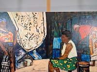 Acryl schilderij, maya wildevuur, vrouwen op de markt, 2001 - afbeelding 4 van  8