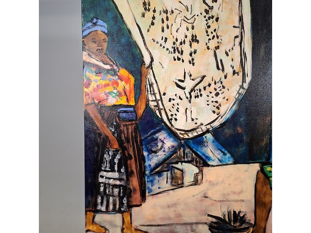 Acryl schilderij, maya wildevuur, vrouwen op de markt, 2001 - afbeelding 5 van  8