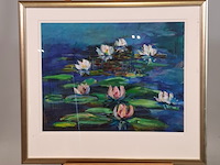 Acryl schilderij, maya wildevuur, waterlelies, 1998