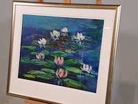 Acryl schilderij, maya wildevuur, waterlelies, 1998 - afbeelding 3 van  6