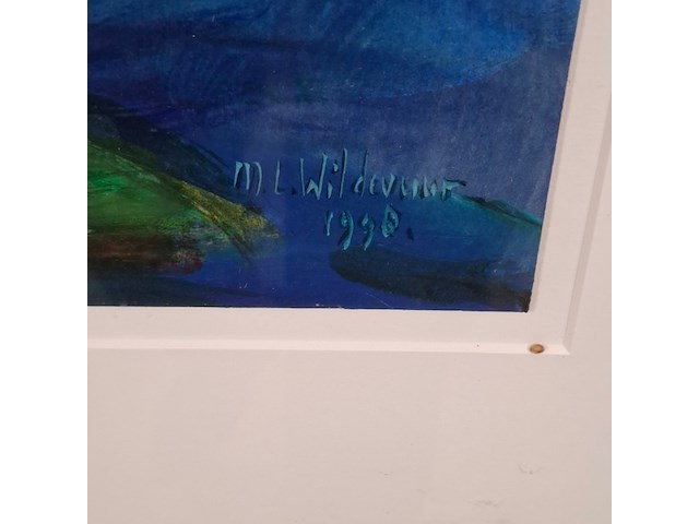 Acryl schilderij, maya wildevuur, waterlelies, 1998 - afbeelding 4 van  6
