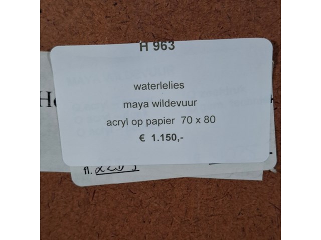Acryl schilderij, maya wildevuur, waterlelies, 1998 - afbeelding 6 van  6