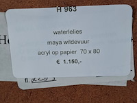 Acryl schilderij, maya wildevuur, waterlelies, 1998 - afbeelding 6 van  6
