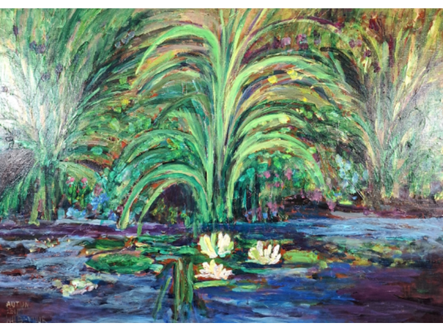 Acryl schilderij, maya wildevuur, waterlelies autun, 2011 - afbeelding 1 van  6
