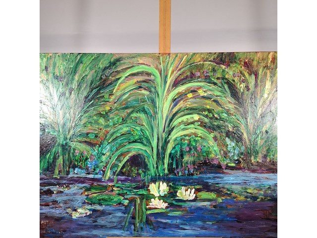 Acryl schilderij, maya wildevuur, waterlelies autun, 2011 - afbeelding 3 van  6