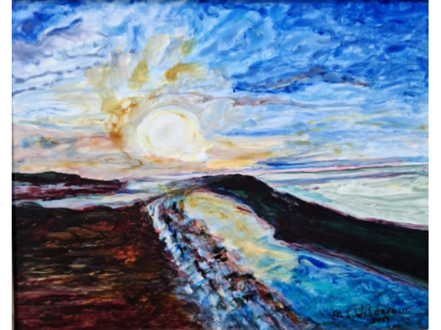 Acryl schilderij, maya wildevuur, zonsondergang, 2017 - afbeelding 1 van  10