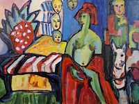 Acryl schilderij op doek, maya wildevuur, abstracte figuren, 1996 - afbeelding 1 van  8