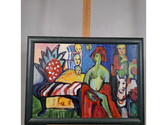 Acryl schilderij op doek, maya wildevuur, abstracte figuren, 1996 - afbeelding 2 van  8