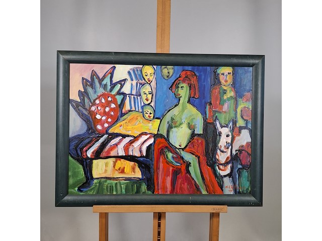 Acryl schilderij op doek, maya wildevuur, abstracte figuren, 1996 - afbeelding 3 van  8