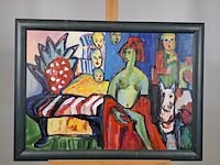 Acryl schilderij op doek, maya wildevuur, abstracte figuren, 1996 - afbeelding 3 van  8