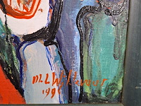 Acryl schilderij op doek, maya wildevuur, abstracte figuren, 1996 - afbeelding 5 van  8