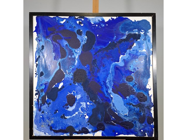 Acryl schilderij op doek, maya wildevuur, compositie blauw, 1993 - afbeelding 2 van  9