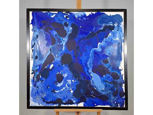 Acryl schilderij op doek, maya wildevuur, compositie blauw, 1993 - afbeelding 3 van  9