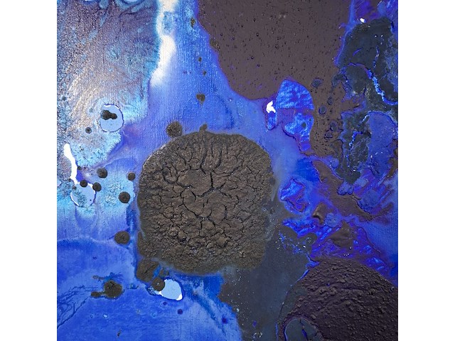 Acryl schilderij op doek, maya wildevuur, compositie blauw, 1993 - afbeelding 4 van  9
