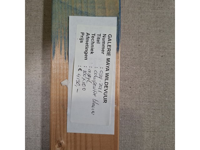 Acryl schilderij op doek, maya wildevuur, compositie blauw, 1993 - afbeelding 9 van  9