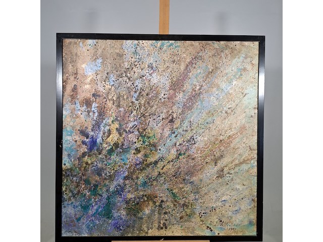 Acryl schilderij op doek, maya wildevuur, explosie, 1991 - afbeelding 3 van  10