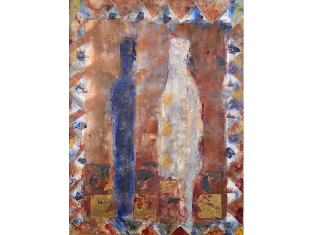 Acryl schilderij op doek, maya wildevuur, figuren, 1992 - afbeelding 1 van  7
