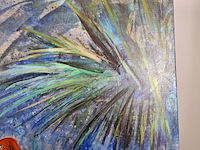 Acryl schilderij op doek, maya wildevuur, flamingo's, 1991 - afbeelding 5 van  8