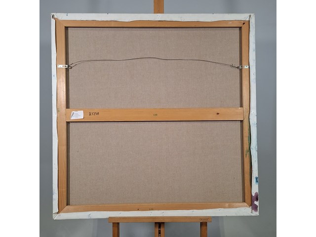 Acryl schilderij op doek, maya wildevuur, flamingo's, 1991 - afbeelding 7 van  8