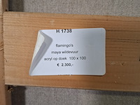 Acryl schilderij op doek, maya wildevuur, flamingo's, 1991 - afbeelding 8 van  8