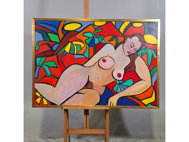 Acryl schilderij op doek, maya wildevuur, naakt, 1987 - afbeelding 1 van  7