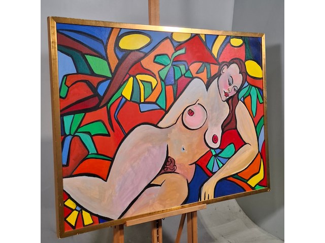 Acryl schilderij op doek, maya wildevuur, naakt, 1987 - afbeelding 2 van  7