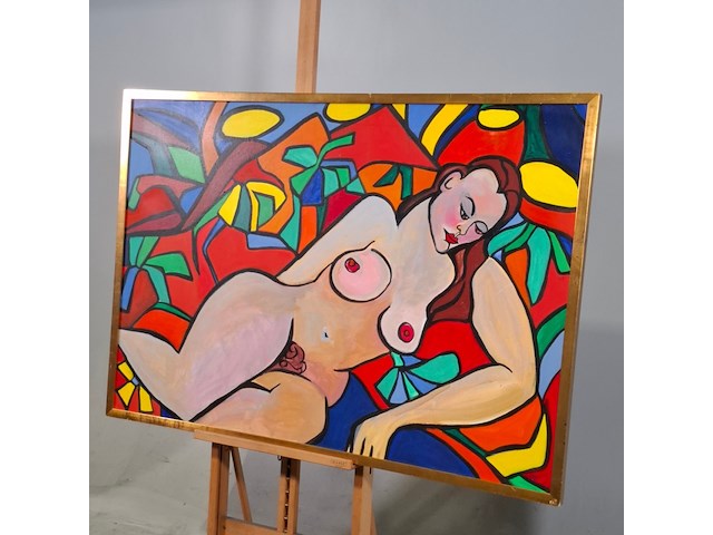 Acryl schilderij op doek, maya wildevuur, naakt, 1987 - afbeelding 3 van  7