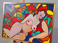 Acryl schilderij op doek, maya wildevuur, naakt, 1987 - afbeelding 3 van  7
