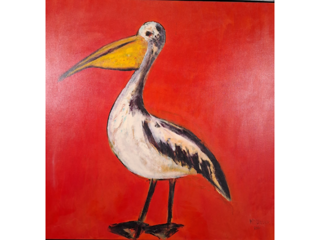 Acryl schilderij op doek, maya wildevuur, pelikaan, 2001 - afbeelding 1 van  8