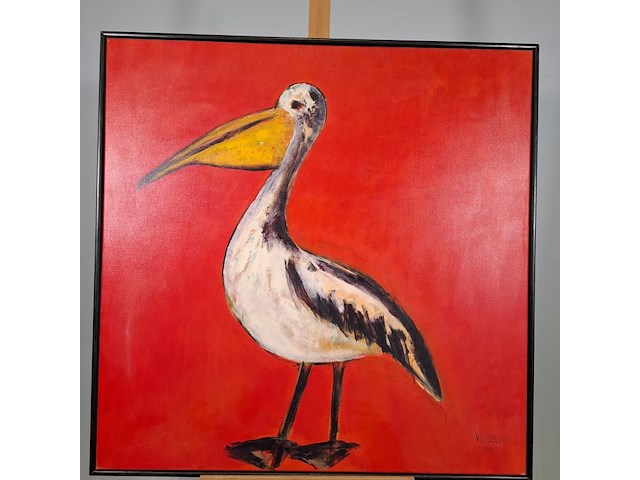 Acryl schilderij op doek, maya wildevuur, pelikaan, 2001 - afbeelding 2 van  8