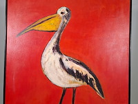 Acryl schilderij op doek, maya wildevuur, pelikaan, 2001 - afbeelding 2 van  8