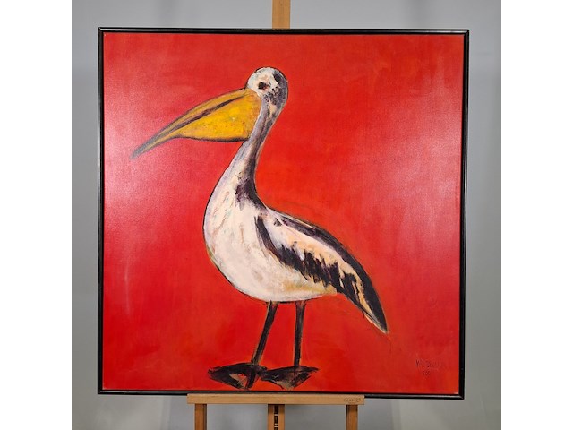 Acryl schilderij op doek, maya wildevuur, pelikaan, 2001 - afbeelding 3 van  8