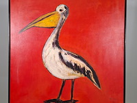 Acryl schilderij op doek, maya wildevuur, pelikaan, 2001 - afbeelding 3 van  8