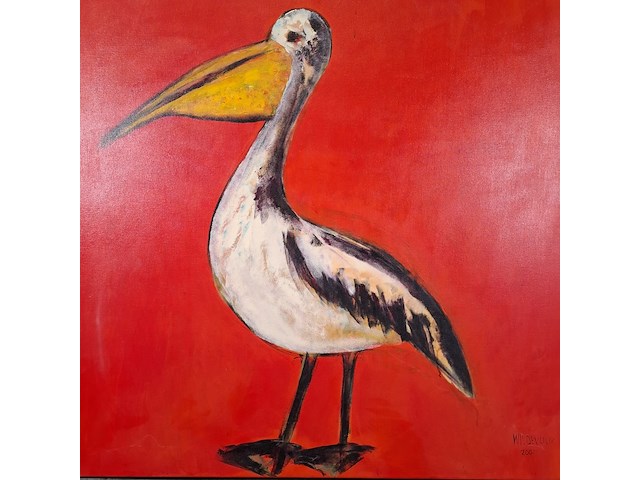 Acryl schilderij op doek, maya wildevuur, pelikaan, 2001 - afbeelding 4 van  8