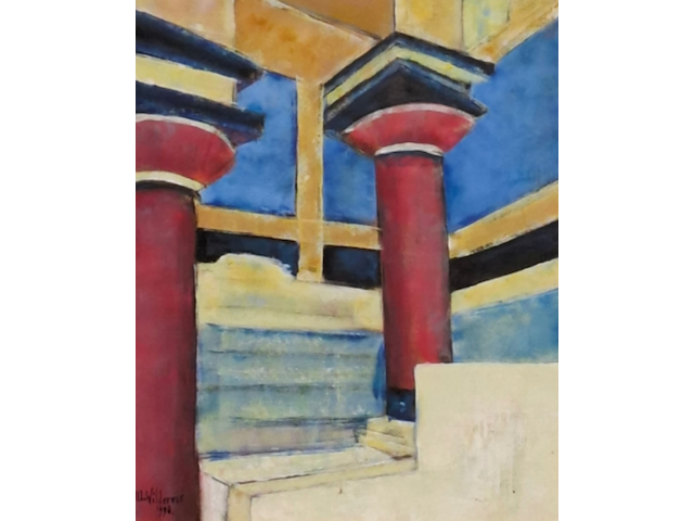 Acryl schilderij op doek, maya wildevuur, tempel, 1998 - afbeelding 1 van  8