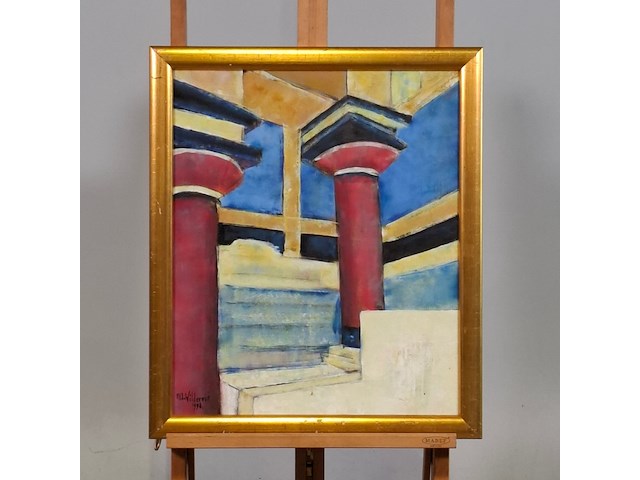 Acryl schilderij op doek, maya wildevuur, tempel, 1998 - afbeelding 2 van  8