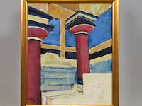 Acryl schilderij op doek, maya wildevuur, tempel, 1998 - afbeelding 2 van  8