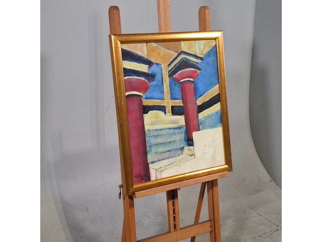 Acryl schilderij op doek, maya wildevuur, tempel, 1998 - afbeelding 3 van  8