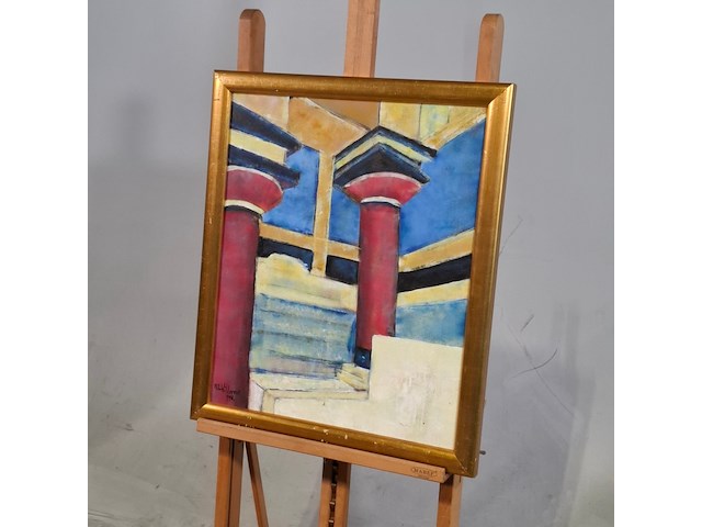 Acryl schilderij op doek, maya wildevuur, tempel, 1998 - afbeelding 4 van  8