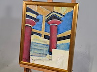 Acryl schilderij op doek, maya wildevuur, tempel, 1998 - afbeelding 4 van  8