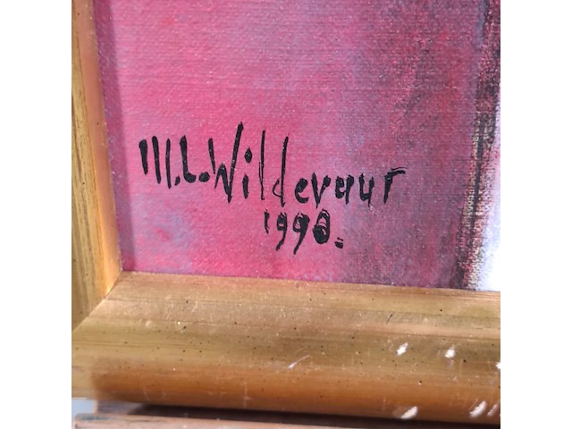 Acryl schilderij op doek, maya wildevuur, tempel, 1998 - afbeelding 5 van  8