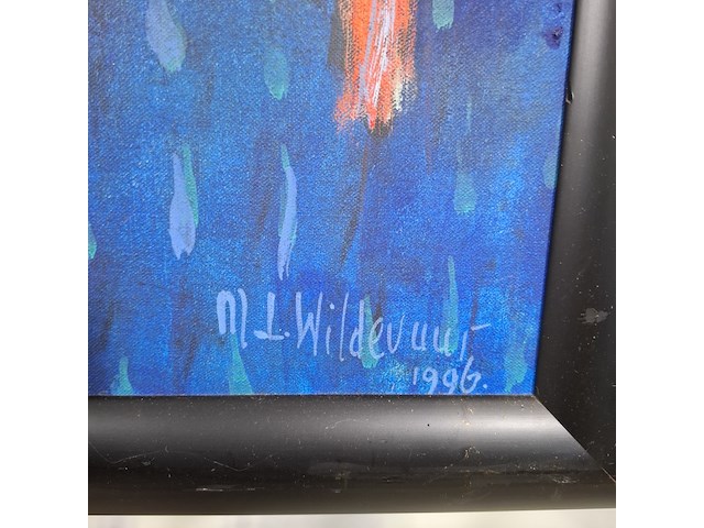 Acryl schilderij op doek, maya wildevuur, vechtende paarden, 1996 - afbeelding 5 van  8