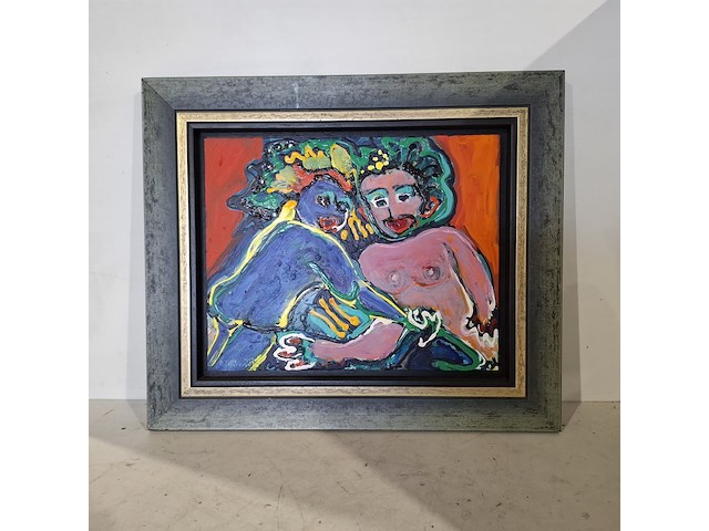 Acryl schilderij op paneel, maya wildevuur (1944-2023), naakt paar, 1997 - afbeelding 1 van  7